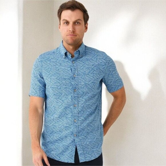 Southern Tide Mens Abstract Scribble Short Sleeve Button Down Linen Shirt 2XL - Picture 2 of 9